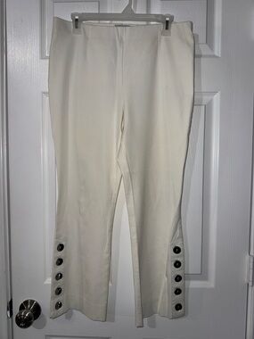Sharon Young Cream Wide-Leg Pants with Button Cuffs